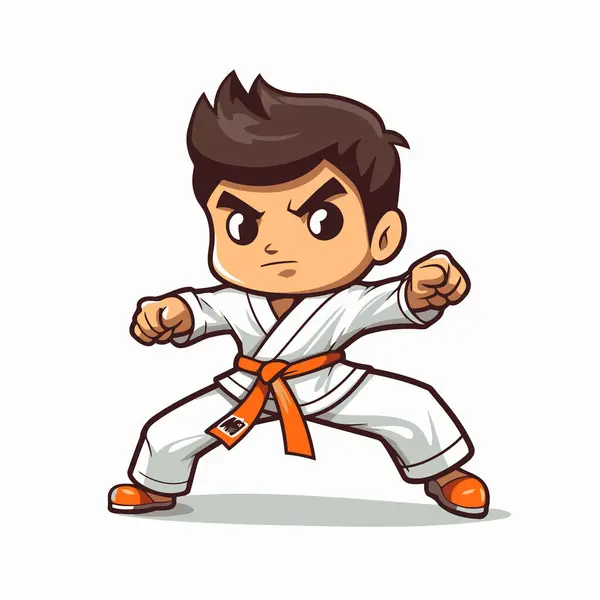 Taekwondo Boy Cartoon Character Vector Illustration Isolated White Background — Stock Vector