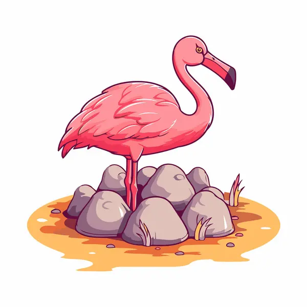 Kayadaki Flamingo Beyaz Arkaplanda Vektör Illüstrasyonu — Stok Vektör