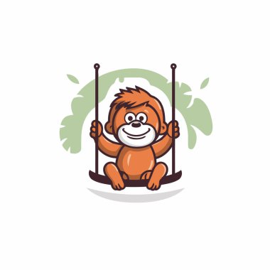 Orangutan vektör logo tasarım şablonu. Orangutan salıncakta