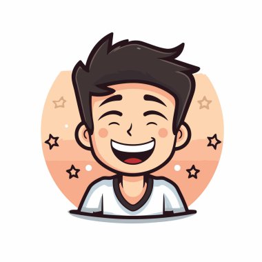 Şirin Çocuk Gülen Çizgi Film Maskot Karakteri Vektör İllüstrasyonu