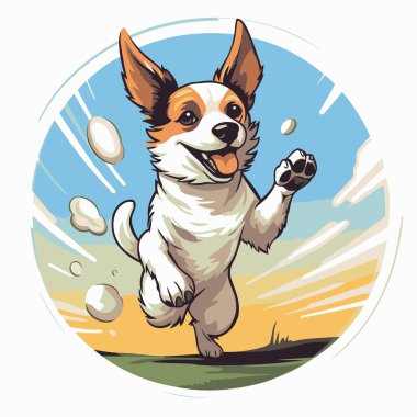 Sahada koşan sevimli Jack Russell Terrier 'ın vektör çizimi.