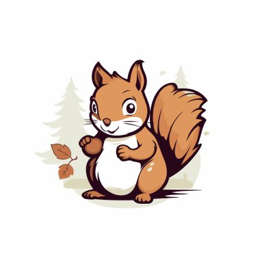 Pençelerinde fındık olan şirin bir sincap. Vektör illüstrasyonu.