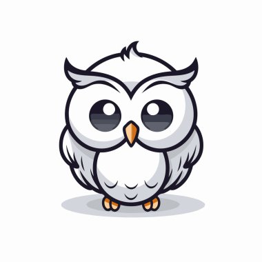 Baykuş çizgi film karakteri beyaz arka planda izole edilmiş. Şirin vektör illüstrasyonu.