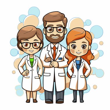 Çizgi film doktoru ve hemşiresi. Doktor ve hemşire. Vektör illüstrasyonu.