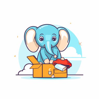 Hediyelerle dolu şirin bir fil. Vektör düz resimleme.