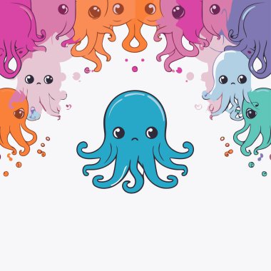 Metin için yeri olan şirin bir ahtapot arkaplanı. Vektör illüstrasyonu.