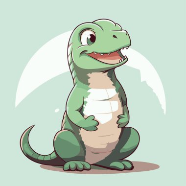 Yerde oturan sevimli timsah. Çizgi film vektör illüstrasyonu.