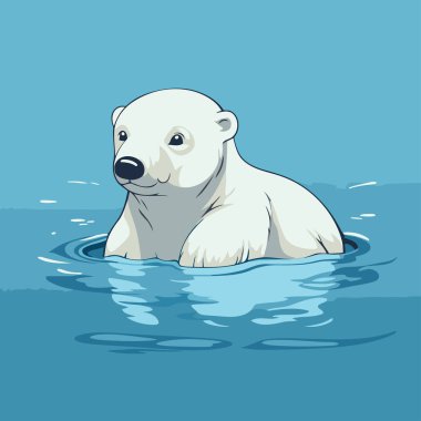 Kutup ayısı suda yüzüyor. Bir çizgi film karakterinin vektör illüstrasyonu.
