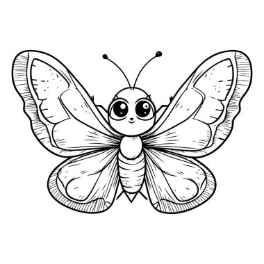 Kelebek. Bir kelebeğin siyah-beyaz çizimi.