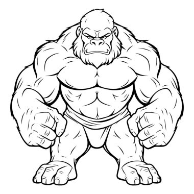 Goril Fitness Çizgi Film Maskotu. Vektör illüstrasyonu vinil kesim için hazır.