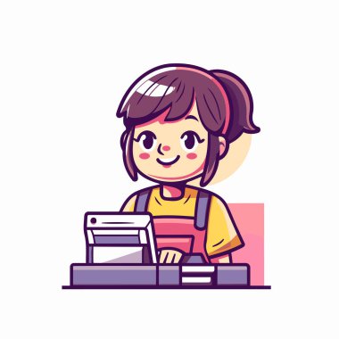 Kasada çalışan tatlı küçük kız. Vektör illüstrasyonu.