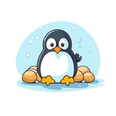Yumurtalı sevimli penguen. Çizgi film tarzında vektör illüstrasyonu.