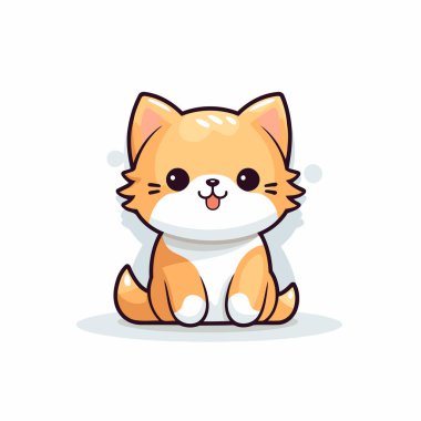 Beyaz arka planda oturan sevimli kedi. Çizgi film tarzında vektör illüstrasyonu.