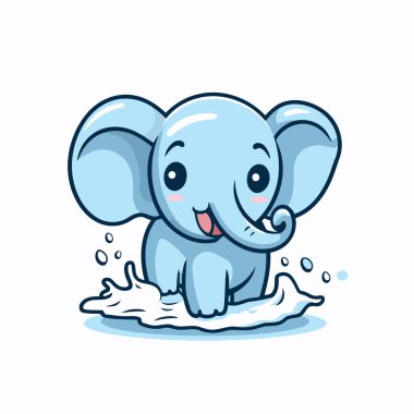 Bir tutam suda tatlı küçük bir fil. Vektör illüstrasyonu.