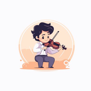 Keman çalan sevimli çocuk. Çizgi film tarzında vektör illüstrasyonu.