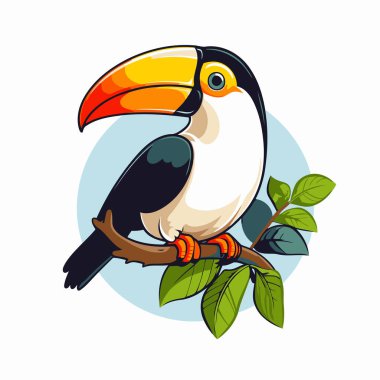 Bir dalda oturan bir Toucan. Çizgi film tarzında vektör illüstrasyonu.