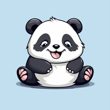 Mavi arka planda oturan sevimli panda çizgi filmi. Vektör illüstrasyonu.