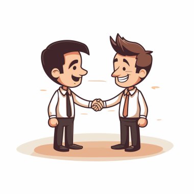 İş adamı başka bir iş adamıyla el sıkışıyor. Çizgi film vektör çizimi beyaz arkaplanda izole edildi.