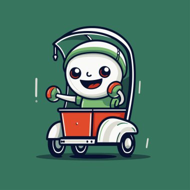 Çizgi film Şirin Kardan Adam Scooter Vektör Resimlerine Biniyor