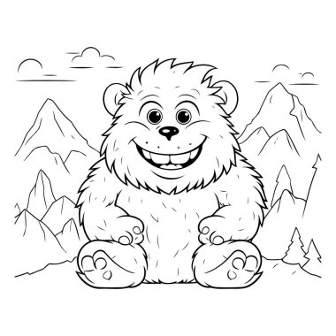Dağlardaki sevimli çizgi film ayısı. Çocuklar için boyama kitabı