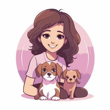 Şirin köpek çizgi filmi vektör illüstrasyon grafik tasarım vektör çizimi grafik tasarımı olan kız