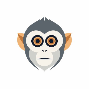 Düz stil maymun simgesi. Beyaz izole edilmiş arka planda hayvan vektör çizimi. Maymun iş konsepti.