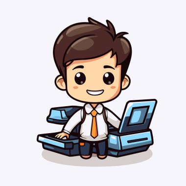 Bilgisayar tasarımlı bir iş adamı. Vektör illüstrasyonu eps10 grafiği.