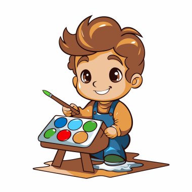 Suluboya resimli şirin bir çocuk. Vektör illüstrasyonu.