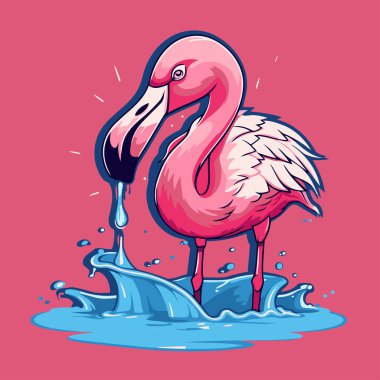 Flamingo suda. Bir flamingonun vektör illüstrasyonu.