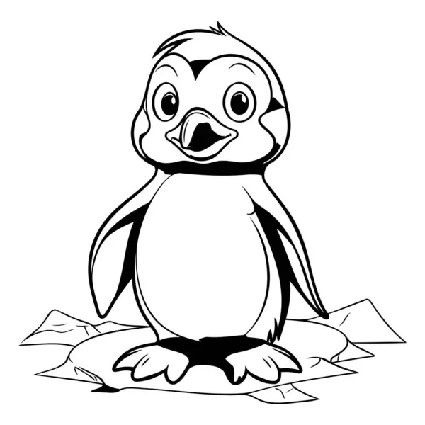 Penguin Black White Vector Illustration Coloring Book — Stock Vector