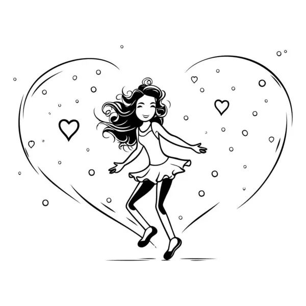Cute Girl Dancing Shape Heart Vector Illustration — Stock Vector