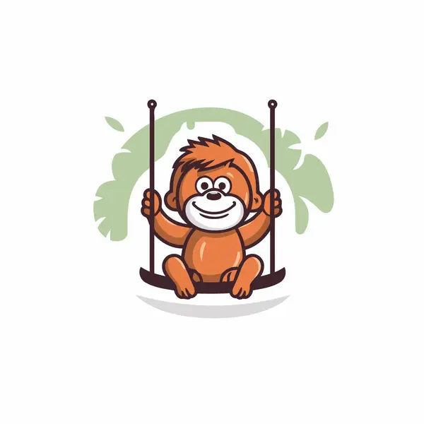 Orangutan Vektör Logo Tasarım Şablonu Orangutan Salıncakta — Stok Vektör