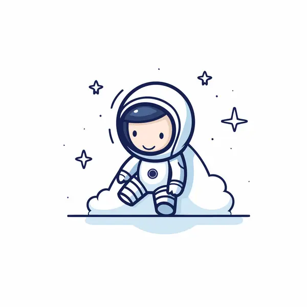 Joli Petit Astronaute Dans Espace Illustration Vectorielle Conception Plate — Image vectorielle