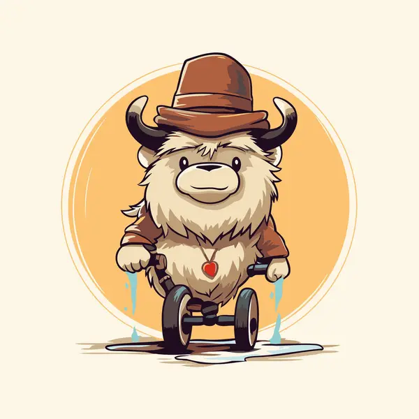 Cartoon Bull Hat Wheelchair Vector Illustration — Stock Vector