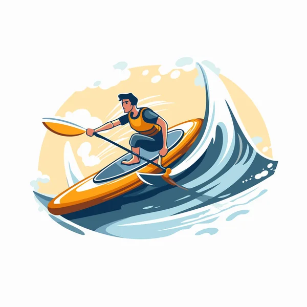 Ilustração Vetorial Caiaque Canoagem Remando Canoagem Desporto Extremo — Vetor de Stock