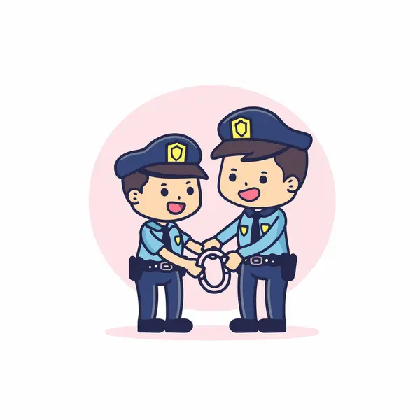 警察官と警察官が手錠をかけている フラットベクトルイラスト — ストックベクタ