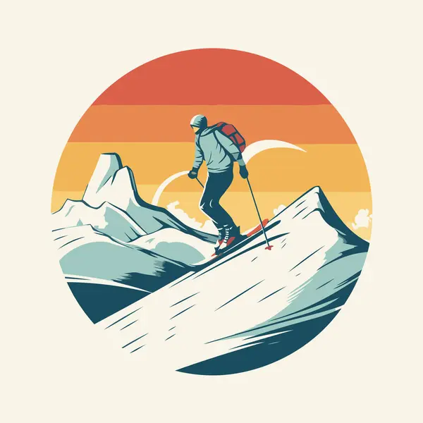 Wektorowa Ilustracja Alpinisty Szczycie Góry Płaskim Stylu — Wektor stockowy