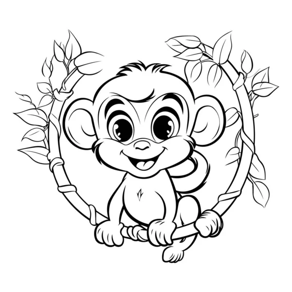 Monkey Cartoon Mascot Character Vector Illustration Coloring Book — Stock Vector