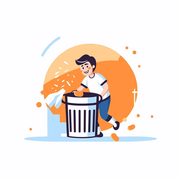 Man Throwing Garbage Trash Can Vector Illustration Flat Style — Stock Vector