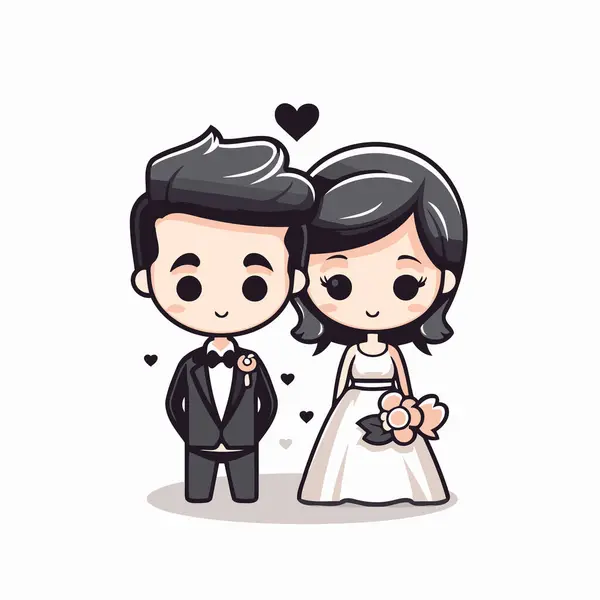 Γάμος Ζευγάρι Χαριτωμένο Κινούμενο Σχέδιο Γάμος Εικονογράφηση Διάνυσμα — Διανυσματικό Αρχείο