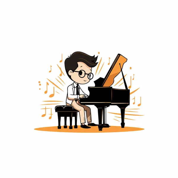 Büyük Piyano Çalan Bir Çocuğun Tasviri Vektör Illüstrasyonu — Stok Vektör