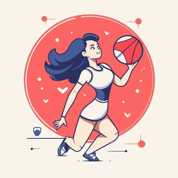 Junge Frau Beim Basketballspielen Vektorillustration Flachen Stil Sportkonzept — Stockvektor