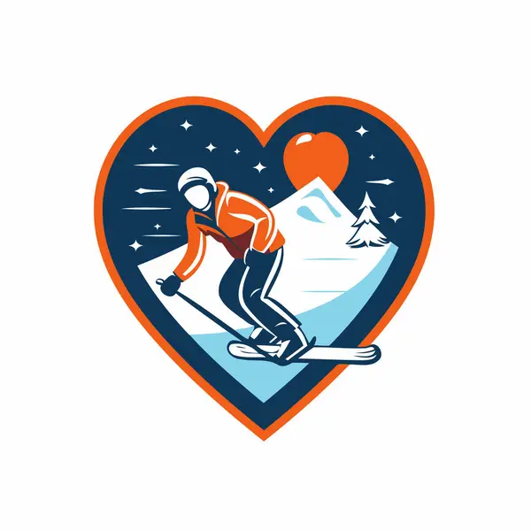 心臓の形をしたスノーボード付きスキーヤーのベクトルイラスト — ストックベクタ