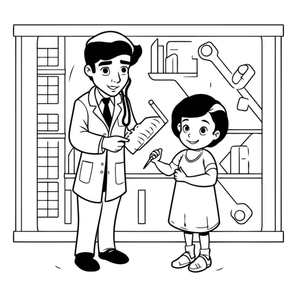 Dokter Met Stethoscoop Kleine Meisje Cartoon Vector Illustratie Grafisch Ontwerp — Stockvector
