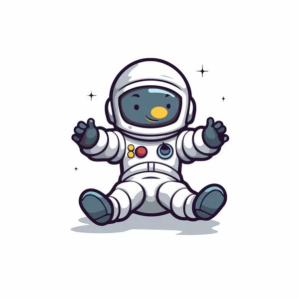 Astronaut Cartoon Geïsoleerd Witte Achtergrond Leuke Vector Illustratie — Stockvector