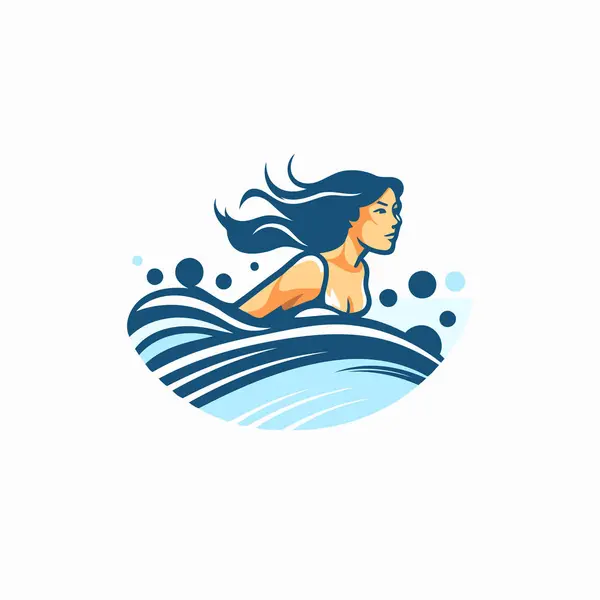 Beautiful Woman Swimming Sea Vector Illustration White Background — Stock Vector