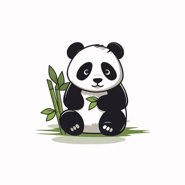 Lindo Panda Sentado Sosteniendo Hojas Bambú Ilustración Vectorial — Vector de stock