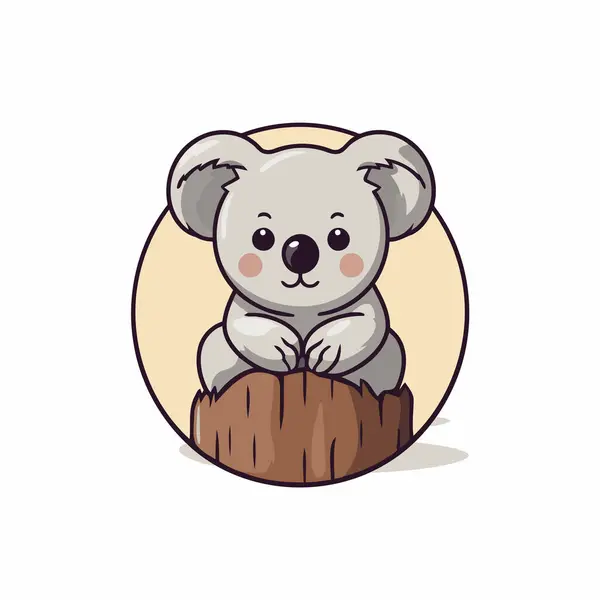 Carino Koala Ceppo Illustrazione Vettoriale Stile Cartone Animato — Vettoriale Stock
