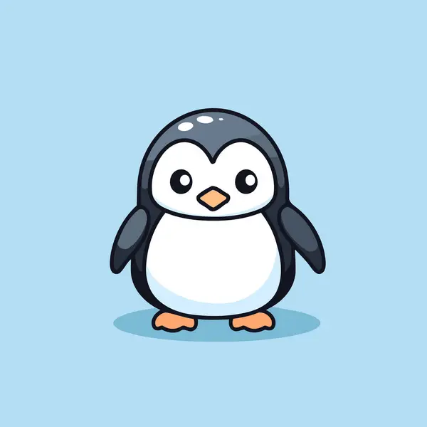 Симпатичный Пингвин Изолирован Синем Фоне Векторная Иллюстрация — стоковый вектор