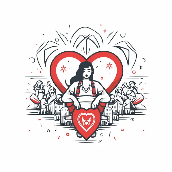 Εικονογράφηση Διάνυσμα Ενός Κοριτσιού Μια Καρδιά Στα Χέρια Της Έννοια — Διανυσματικό Αρχείο